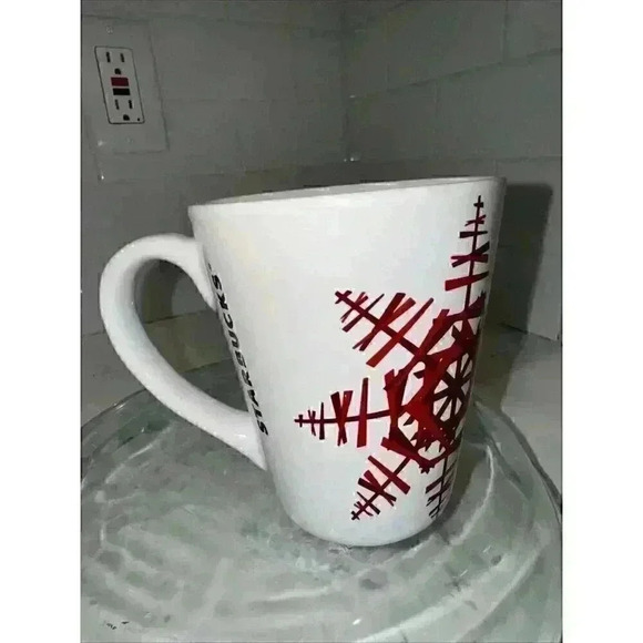 Starbucks Coffee Mug 2012 Red Snowflakes Ceramic Christmas Holiday Winter - Picture 6 of 10